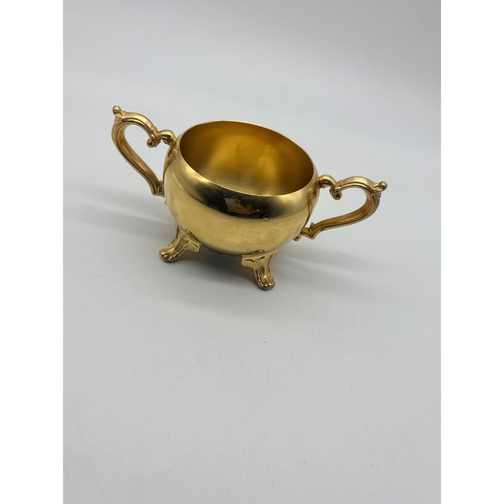 International Silver Co 24KT Gold Electroplated Double Handle Sugar Bowl Vintage